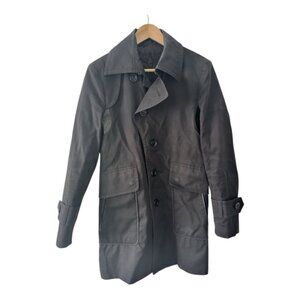 Mackage Womens Black Trench Spring Jacket Leather Trim , Satin Lining, Size 38